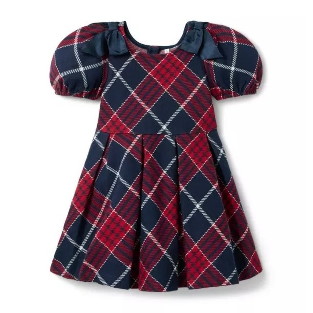 Janie and Jack The Tartan Pleated Bow Dress Dress Dark Marine Tartan Size 6 NWT